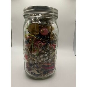 Mixed Costume Jewelry Lot in Mason Jar 1.285kg Bulk Beaded Chain Vintage Modern